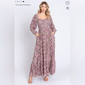 Pink Blush Mauve Floral Long Sleeve Maternity Maxi Dress color mauve size L
